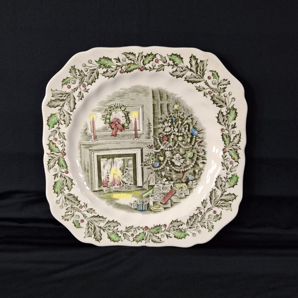 Vintage Collectible Johnson Brothers Ironstone Plate Fireplace Christmas Tree